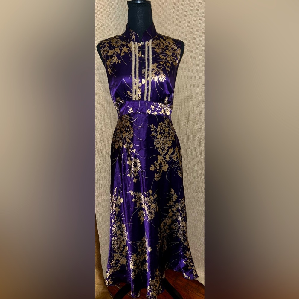 Silk Purple & Gold Floral Pattern Dress
